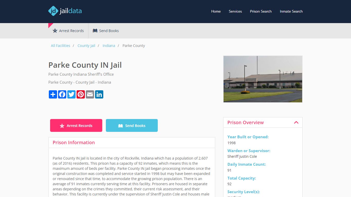 Parke County IN Jail Inmate Search and Prisoner Info - Rockville, IN